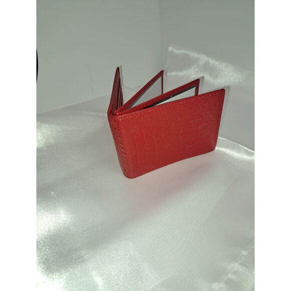 Holiday Sale! Red Minimalist Alligator Leather Slim Unisex Card-Cash Wallet - Picture 3 of 7